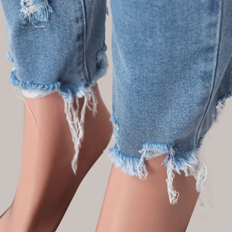 Stretchy High Waisted Straight Leg Ripped Boyfriend Jeans - Image 5