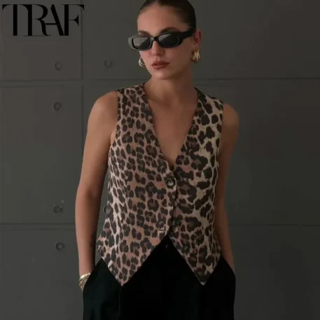 TRAF Leopard Women Cropped  Vest