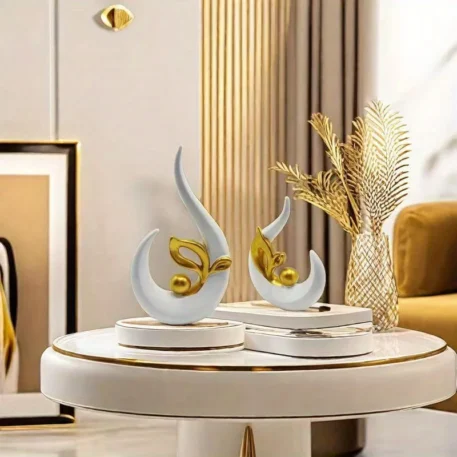 White & Gold Home Decor Accent Ceramic Statue Abstract Sculpture - Image 4