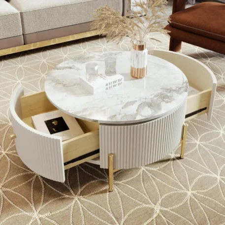 Modern Round Nesting Coffee Table with Drawers - Image 9