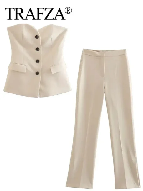 TRAFZA Women Elegant Solid Pant Suit - Image 3