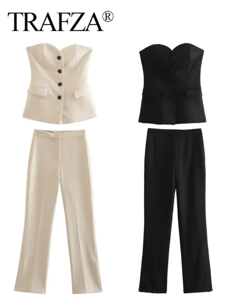 TRAFZA Women Elegant Solid Pant Suit - Image 6