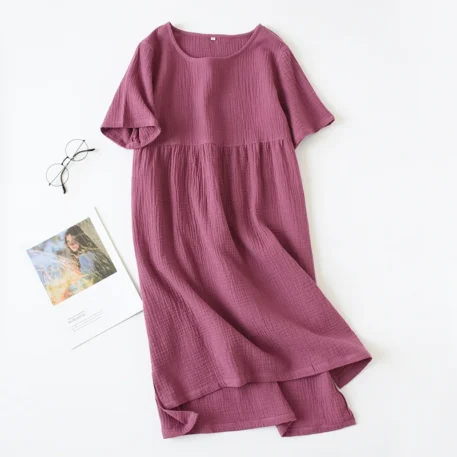 Summer Nightgowns solid color - cotton gauze - Image 2