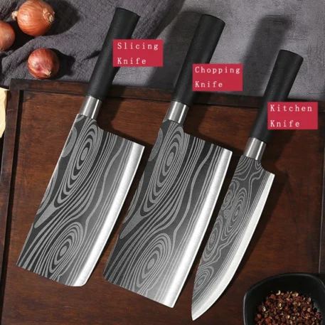 Laser Damascus Pattern Utility Kitchen Knife Set - Image 10