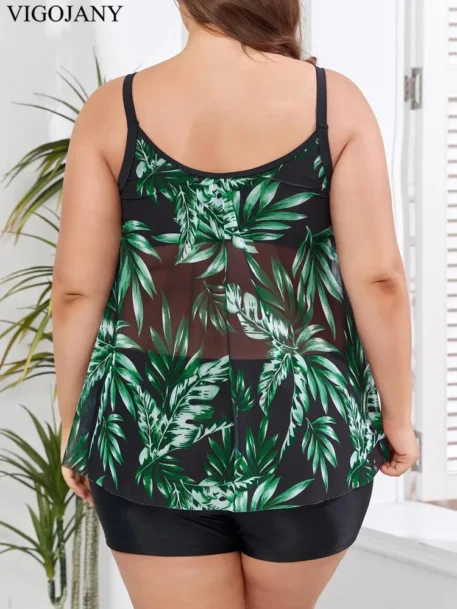 2025 Print Strapped 2 Piece Plus Size Tankini Set - Image 3