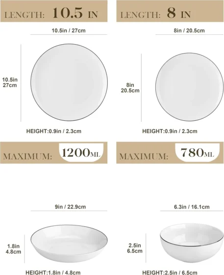 MALACASA 24-Piece Gourmet Porcelain Dinnerware Set - Image 2