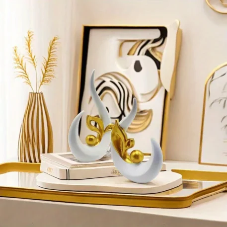 White & Gold Home Decor Accent Ceramic Statue Abstract Sculpture - Image 3