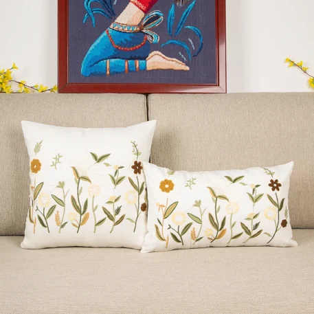 Floral or Bird Cushion Cover 45x45cm  Cotton Embroidery  - Image 8