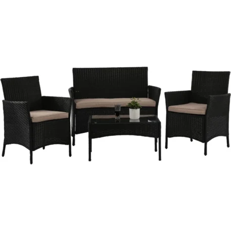 4-Piece Outdoor Wicker Patio Conversation Furniture Set - W/Coffee Table, Seat Cushions - Image 2