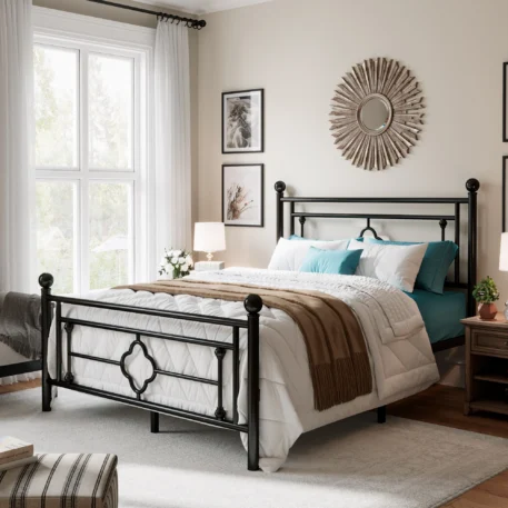 Wrought Iron Headboard and Footboard - 14 Inch Metal Platform Bed Frame - Image 2