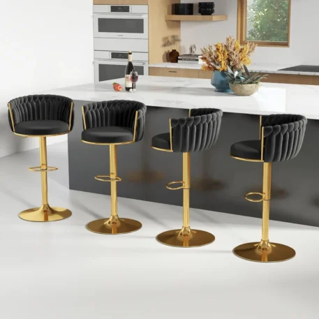 Gold Bar Stool Set of 4, Velvet Swivel - Height Adjustable - Image 12