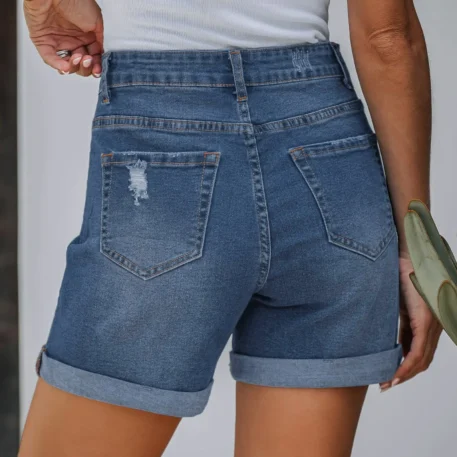 Stretchy High Waisted Ripped Denim Shorts - Image 3