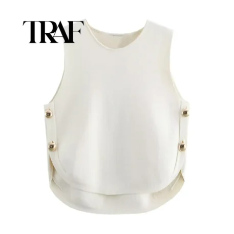 TRAF Ladies Side Buttons Knitted Crop Top