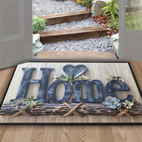 Chic Blue Floral Home  Welcome Mat Non-Slip - Image 2