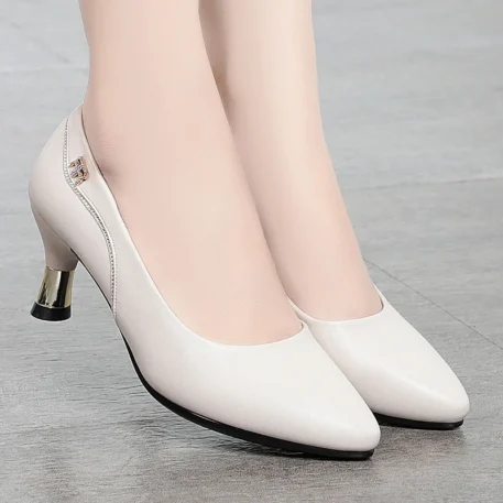 Genuine Leather Mid-high Heel  Shoes - Image 11