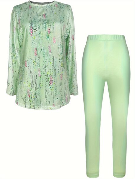 Fashionable Printed Side-Split Top and Slimming Leggings - Image 5