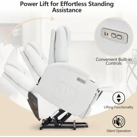 Power Lift Recliner Chair with Side Pockets, USB & Type-C Ports, Cup Holders - Image 3