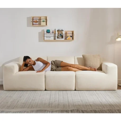 Beige or Grey Modular Sectional Sofa, 101" 3-Seater with Deep Seats & Wide Armrests