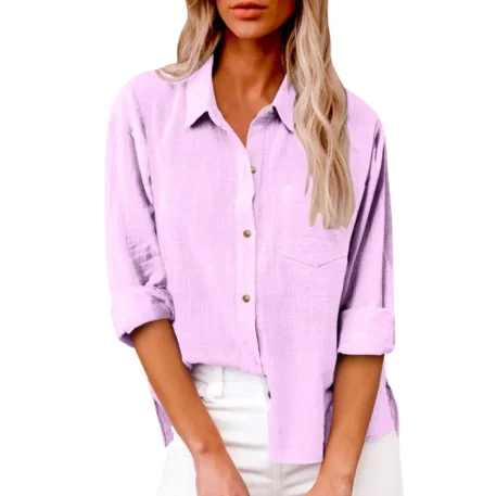 Casual Cotton - Linen Long Sleeve Top - Image 24