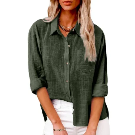 Casual Cotton - Linen Long Sleeve Top - Image 4