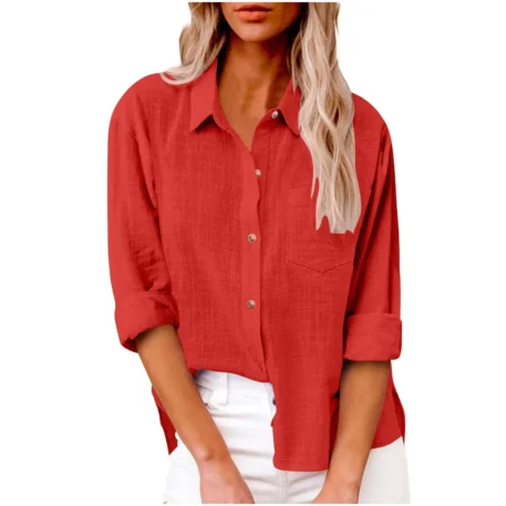 Casual Cotton - Linen Long Sleeve Top - Image 27