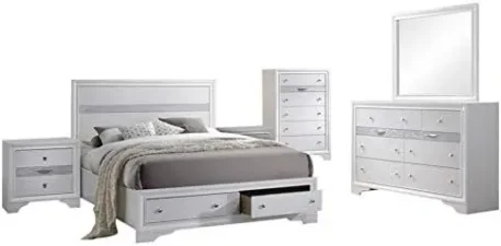 6-Piece King Size Bedroom Set. Bed, Dresser, Mirror, Chest & 2 Night Stands, White - Image 2