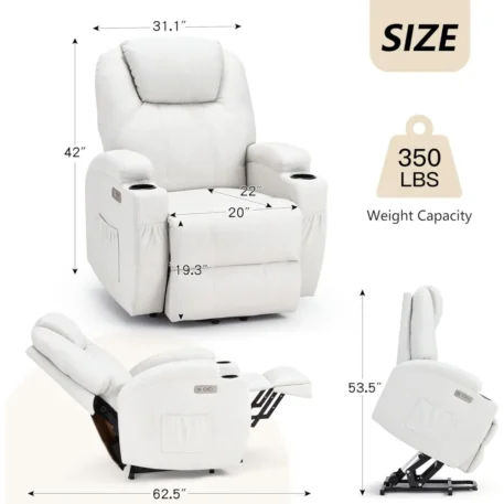 Power Lift Recliner Chair with Side Pockets, USB & Type-C Ports, Cup Holders - Image 2