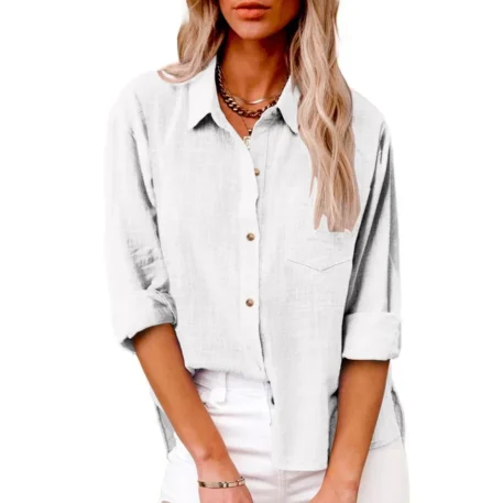 Casual Cotton - Linen Long Sleeve Top - Image 2