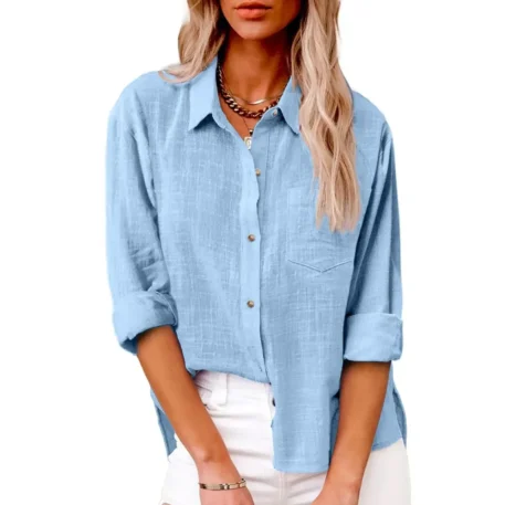 Casual Cotton - Linen Long Sleeve Top - Image 11