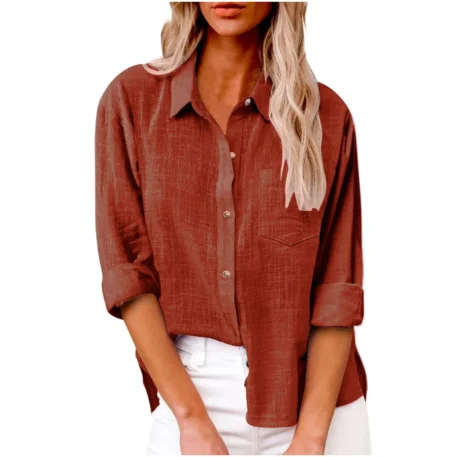 Casual Cotton - Linen Long Sleeve Top - Image 30