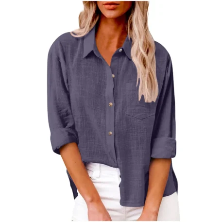 Casual Cotton - Linen Long Sleeve Top - Image 26