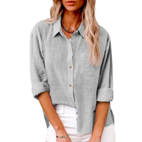 Casual Cotton - Linen Long Sleeve Top - Image 9