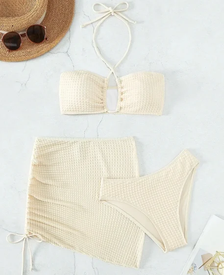 3 Piece Bikini - Beige or Blue Color - Image 3