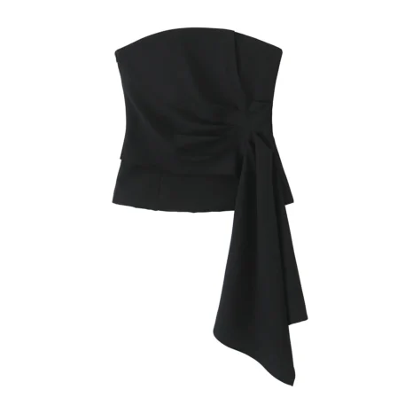 TRAFZA Women's 2 Piece Set - Solid Asymmetric Short Vest with High Waist Casual Wide Leg Pants - Image 13