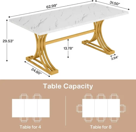 Faux Marble 63-Inch Rectangular Dining Table For 4 To 6 People - Image 2