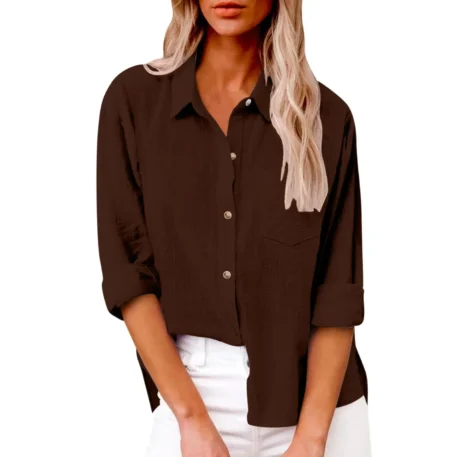 Casual Cotton - Linen Long Sleeve Top - Image 25