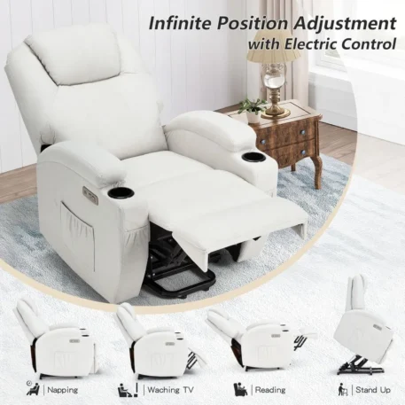 Power Lift Recliner Chair with Side Pockets, USB & Type-C Ports, Cup Holders - Image 4