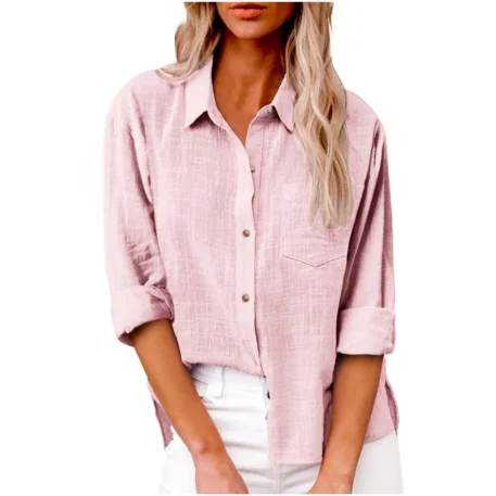 Casual Cotton - Linen Long Sleeve Top - Image 18