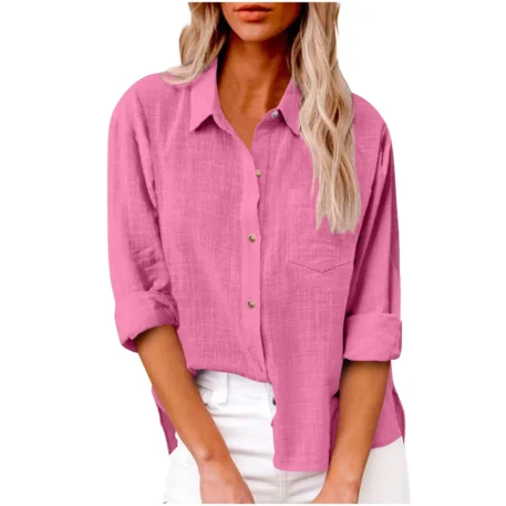 Casual Cotton - Linen Long Sleeve Top - Image 23