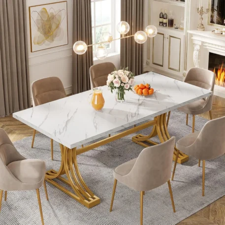 Faux Marble 63-Inch Rectangular Dining Table For 4 To 6 People