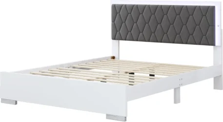 Queen Size Upholstered Platform Bed With Led Lights, 2 Mirrored Nightstands And Dresser - Image 5