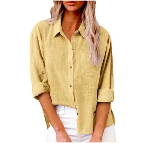 Casual Cotton - Linen Long Sleeve Top - Image 21