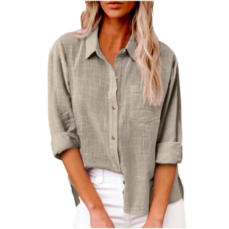 Casual Cotton - Linen Long Sleeve Top - Image 15