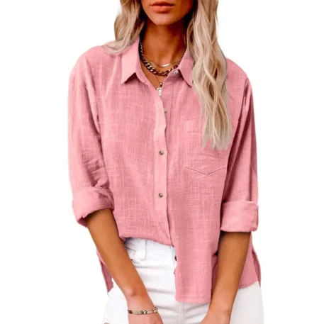 Casual Cotton - Linen Long Sleeve Top - Image 12