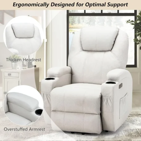 Power Lift Recliner Chair with Side Pockets, USB & Type-C Ports, Cup Holders - Image 6