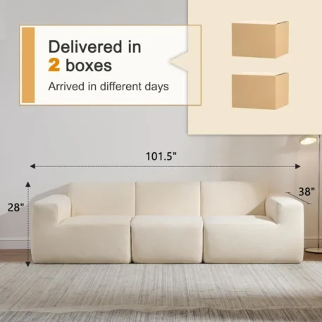 Beige or Grey Modular Sectional Sofa, 101" 3-Seater with Deep Seats & Wide Armrests - Image 2