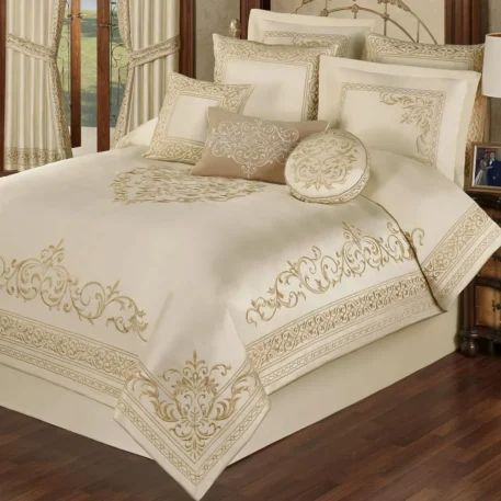 Versailles Luxury Bedding, Palace-Inspired Golden Scrollwork Embroidery on Sateen 4/7/11 Piece Set