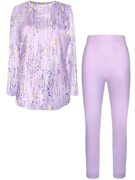 Fashionable Printed Side-Split Top and Slimming Leggings - Image 6