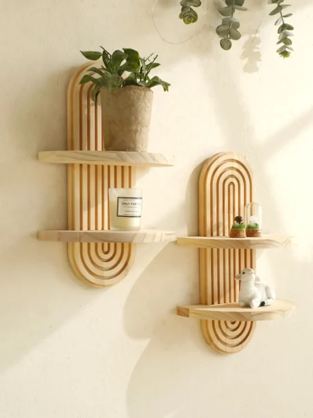 1Pc Boho Style Wooden Wall Shelves - Image 2
