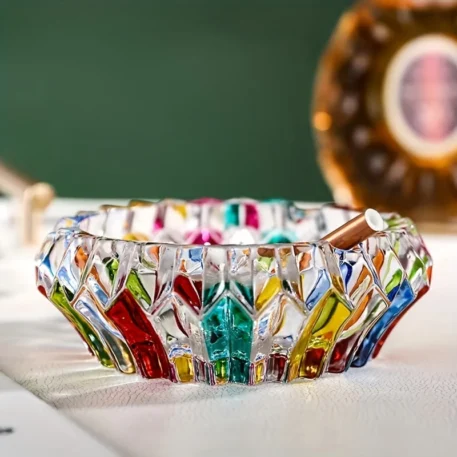 1pc Elegant Glass Ashtray - Circular Colorful Design - Image 4